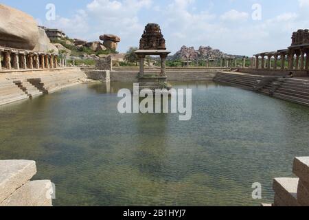 Pushkarani water body at Krishna bazaar, Hampi, Karnataka, India. Stock Photo