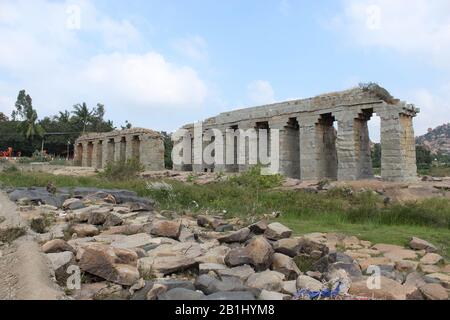 Bukka's aqueduct on Tungabhadra river, Hampi, Karnataka, India. Stock Photo