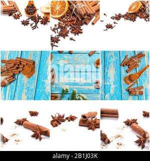 cinnamon sticks and stars collection isolated on white background Stock Photo