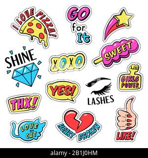 Set of colorful retro style stickers, badges with text Stock Vector