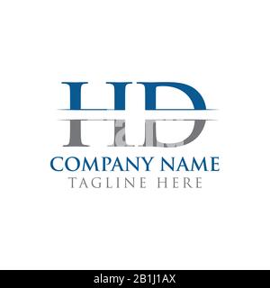 blue grey alphabet letter HD H D logo combination design suitable for a ...