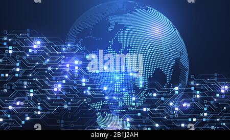 Technology abstract circuit board texture background. Global network connection concept. High-tech futuristic circuit board banner wallpaper Stock Vector