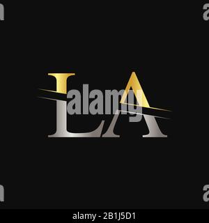 LA L A Letter Logo Design with Swoosh and Black Brush Stroke. Modern ...