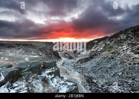 Teesdale, County Durham, UK. 26th February 2020. UK Weather.  It was a cold, frosty but colourful start to the day in the North Pennine valley of Teesdale this morning.  Credit: David Forster/Alamy Live News Stock Photo