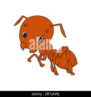 Brown ant. Cute flat vector illustration in childish cartoon style. Funny character. Isolated on white background Stock Vector