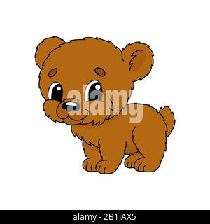 Brown bear. Cute flat vector illustration in childish cartoon style. Funny character. Isolated on white background Stock Vector