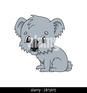 Grey koala. Cute flat vector illustration in childish cartoon style. Funny character. Isolated on white background Stock Vector