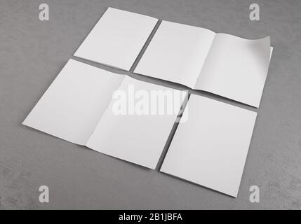 Brochures mockup collection on conrete floor 3d rendering Stock Photo