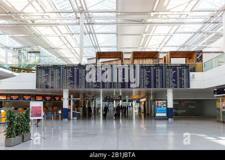 Munich, Germany – February 14, 2019: Lufthansa Terminal 2 of Munich airport (MUC) in Germany. Stock Photo