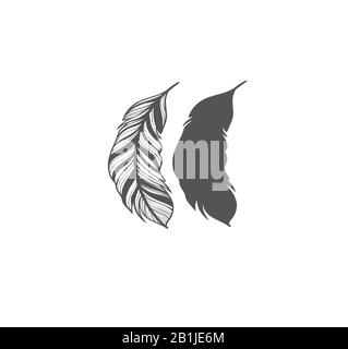 Feather Set Vector Print Design - Stylish Sketch Tattoo Stock Vector