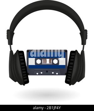 Headphones and audio cassette tape Stock Vector