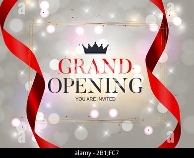 Grand Opening Card with Ribbon Background. Vector Illustration Stock Vector
