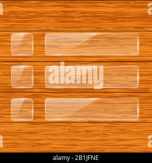 Transparent glass plates on wooden background Stock Vector