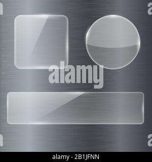Transparent glass plates on metal background Stock Vector