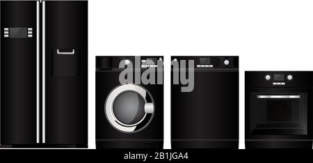 Home appliance devices. Black flat silhouette Stock Vector