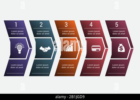 Horizontal numbered color arrows for text template infographic for five positions Stock Vector