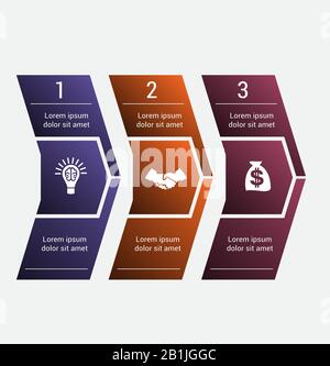 Horizontal numbered color arrows for text template infographic for three positions Stock Vector