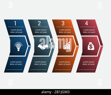 Horizontal numbered color arrows for text template infographic for four positions Stock Vector