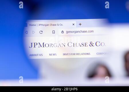 Chase company logo on a website, seen on a computer screen through a ...