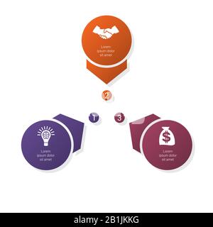 Colorful template for infographics from arrows and circles with shadow, arranged in circle, for 3 positions Stock Vector