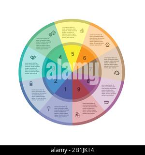 Template for infographics. Business project. Colorful ring. 9 positions Stock Vector