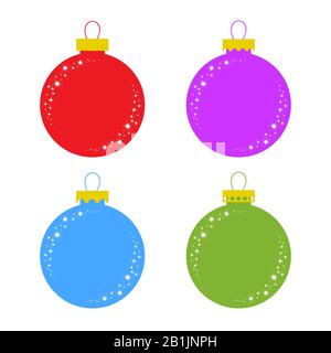 Flat colored set of isolated Christmas toys in the form of balls. Simple design for processing. Stock Vector