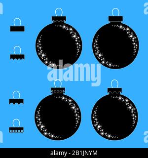 A set of flat black isolated silhouettes of Christmas toys in the form of balls. Simple design for processing. Stock Vector
