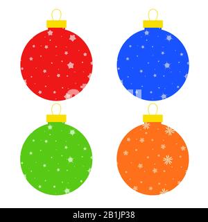 Flat colored set of isolated Christmas toys in the form of balls. Simple design for processing. Stock Vector
