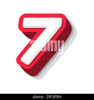 3D bold funny number 7, heavy type for modern super hero monogram, prize logo, comic graphic, fun and cool poster and education game. Extrude style Stock Vector