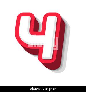 3D bold funny number 4, heavy type for modern super hero monogram, prize logo, comic graphic, fun and cool poster and education game. Extrude style Stock Vector