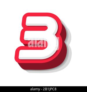 3D bold funny number 3, heavy type for modern super hero monogram, prize logo, comic graphic, fun and cool poster and education game. Extrude style Stock Vector