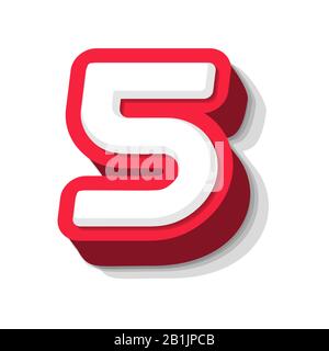 3D bold funny number 5, heavy type for modern super hero monogram, prize logo, comic graphic, fun and cool poster and education game. Extrude style Stock Vector