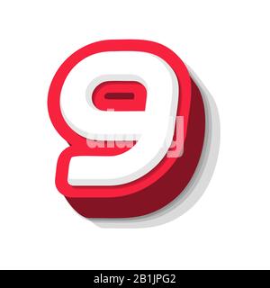 3D bold funny number 9, heavy type for modern super hero monogram, prize logo, comic graphic, fun and cool poster and education game. Extrude style Stock Vector