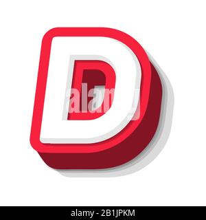 3D bold funny letter D, heavy type for modern super hero monogram, prize logo, comic graphic, fun and cool poster and education game. Extrude style Stock Vector