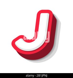 3D bold funny letter J, heavy type for modern super hero monogram, prize logo, comic graphic, fun and cool poster and education game. Extrude style Stock Vector