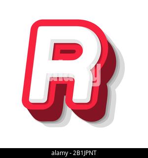 3D bold funny letter R, heavy type for modern super hero monogram, prize logo, comic graphic, fun and cool poster and education game. Extrude style Stock Vector