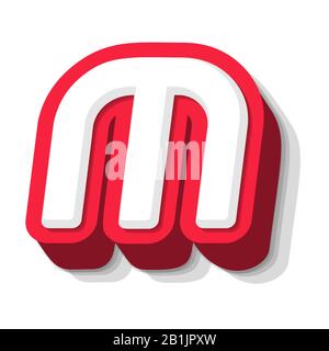 3D bold funny letter M, heavy type for modern super hero monogram, prize logo, comic graphic, fun and cool poster and education game. Extrude style Stock Vector