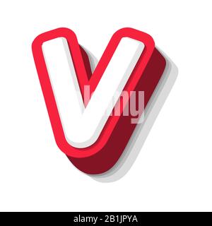 3D bold funny letter V, heavy type for modern super hero monogram, prize logo, comic graphic, fun and cool poster and education game. Extrude style Stock Vector