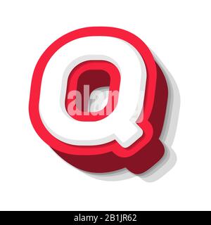 3D bold funny letter Q, heavy type for modern super hero monogram, prize logo, comic graphic, fun and cool poster and education game. Extrude style Stock Vector