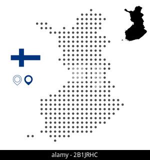 Map of Finlad vector dotted with flag and map marker. Vector illustration. Web design, wallpaper, flyers, footage, posters, brochure, banners. Stock Vector