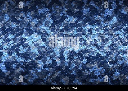 blue and gray camouflage hexagon pattern blackground and texture. 3D illustration Stock Photo