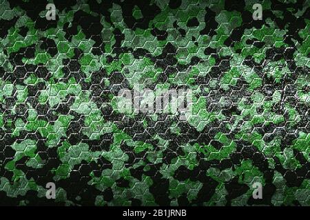 green and black camouflage hexagon pattern blackground and texture. 3D illustration Stock Photo