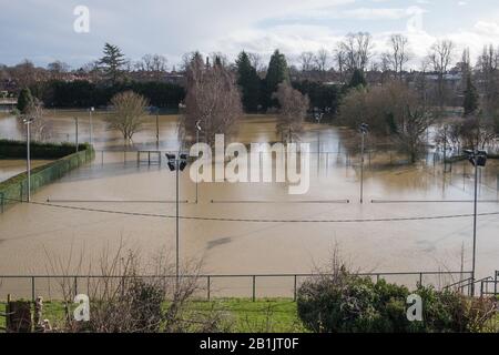 Shrewsbury, Shropshire 25 February 2020. Unprecedented water levels on the River Severn caused serious flooding throughout Shrewsbury. Stock Photo