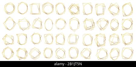 Golden geometric frames. Abstract geometrical frame, gold art deco poster or luxury wedding invitation frames vector set Stock Vector