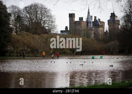 CARDIFF, WALES, February 17th 2020. Storm Dennis floods Bute Park along with many other rivers throughout Wales. Stock Photo
