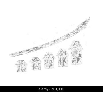 Up Arrows in polygonal frame in white background. Concept of success. Economic growth. Analytics. Polygonal black-and-white illustration. Low poly. Stock Photo