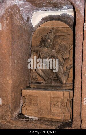 Panhale Kaji or Panhalakaji Caves, District- Sindhudurg, Maharashtra, India : Image of Mahacandarosana in Cave No.10. Stock Photo