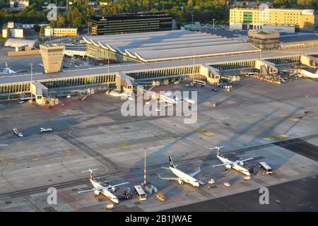 Warsaw, Poland – May 29, 2019: Aerial view of Warsaw airport (WAW) in Poland. Stock Photo