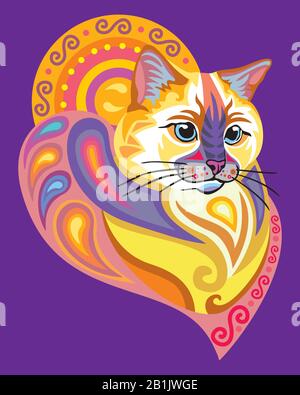 Colorful decorative ornamental portrait of ragdoll cat in zentangle style. Decorative abstract vector illustration in different colors isolated on pur Stock Vector