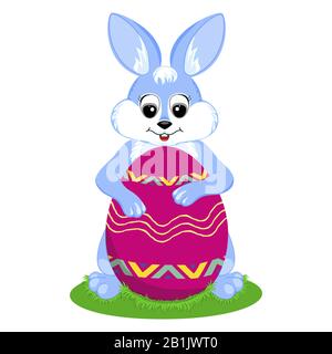 Cute Easter Bunny with an Easter egg. A hare holds a painted egg. Vector. Stock Vector